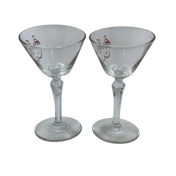 Vintage Gay Fad Tipsy Martini Glass Hand Painted Crooked Stem 1950s Set‎ Of 2 - Picture 6 of 8